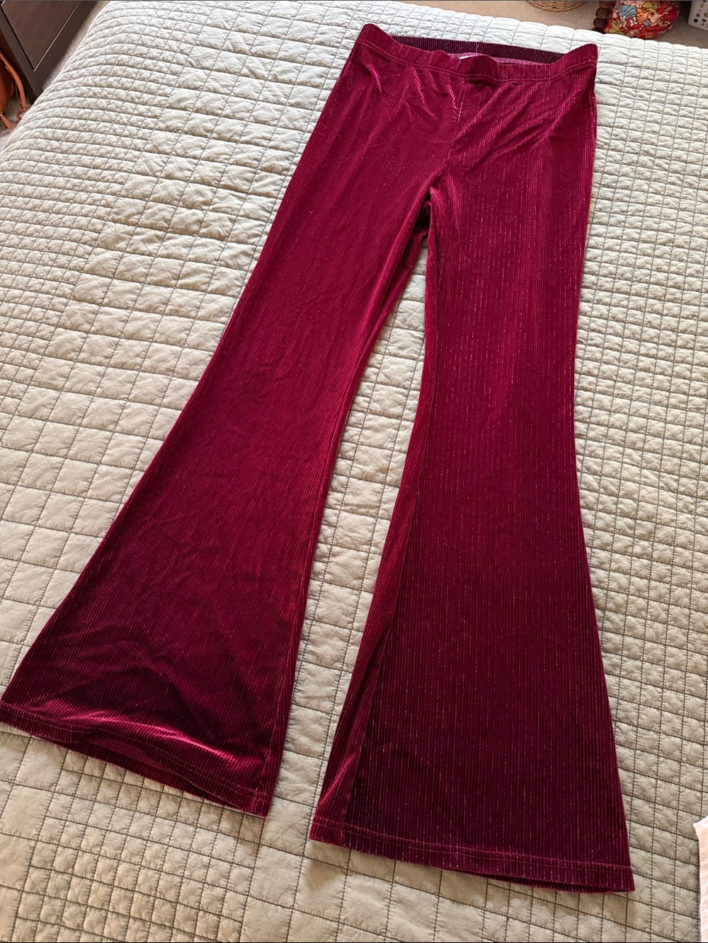 American Eagle Outfitters Burgundy Velvet Flare Pants